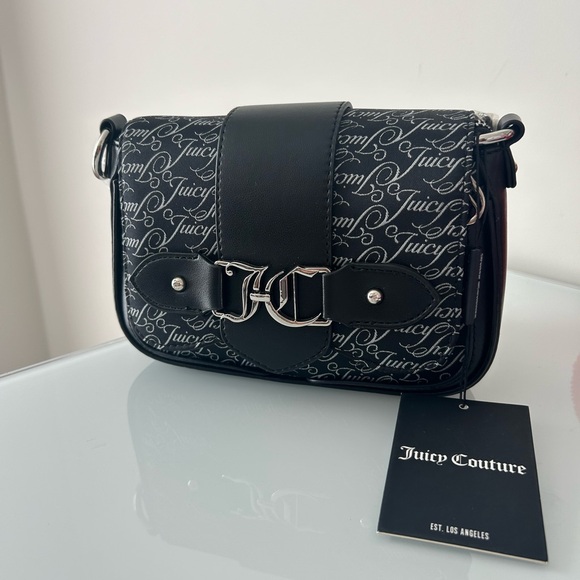Viral Juicy couture UK Black Stitched Logo flap Crossbody Bag